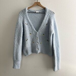 Zara Blue Floral Embroidered Cardigan
